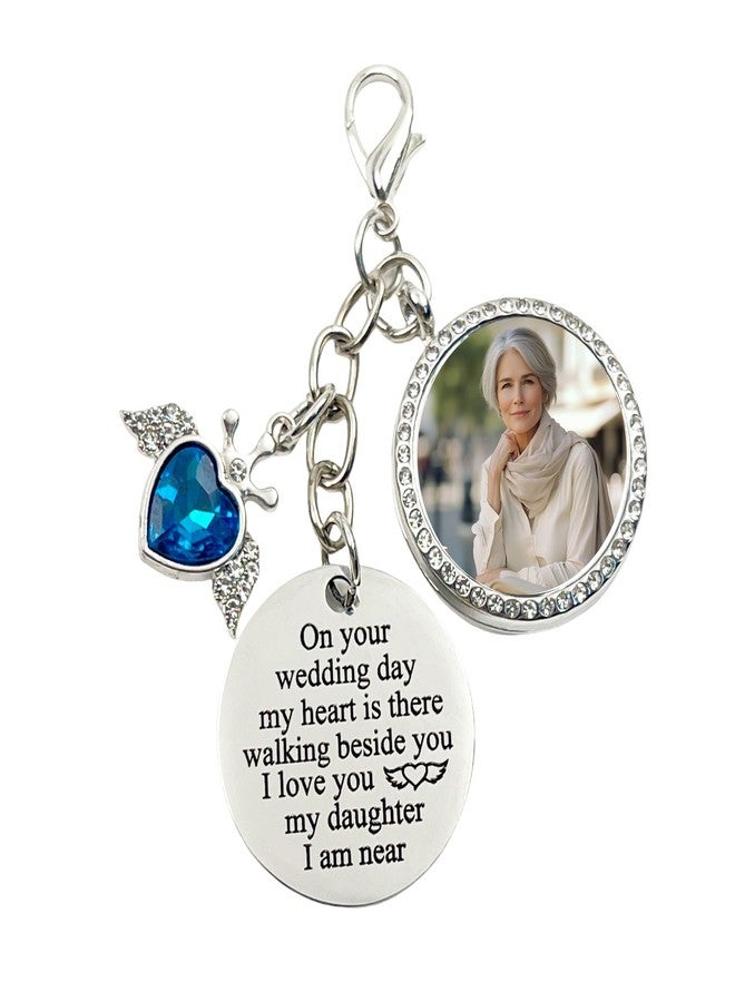 Dorla Cool Something Blue Charm for Bride Bouquet Rhinestone Photo Locket DIY Memorial Gifts Bridal Keepsake Wedding Accessories in Memory of Mom or Dad, Remembrance Gift - Image 1